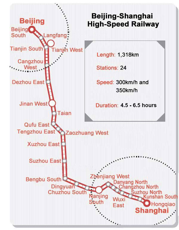 Beijing-Shanghai High Speed Railway Map