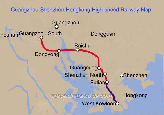 Guangzhou-Shenzhen-Hongkong Railway Map