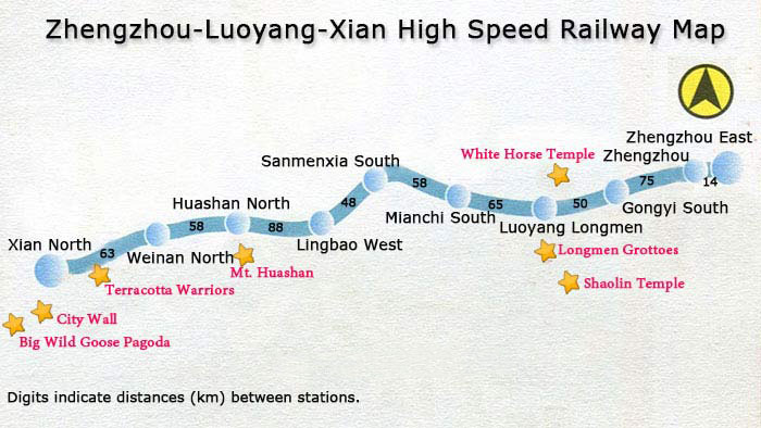 Zhengzhou-Luoyang-Xi'an High Speed Railway Map